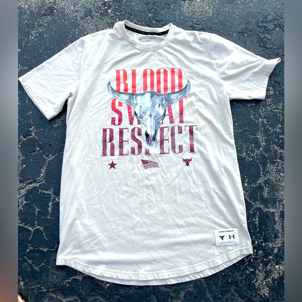 The Rock Blood, Sweat, Respect Under Armour T-Shirt Project Rock Men’s Large